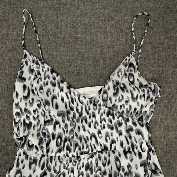 Sundown Mini Dress Lightweight Leopard Print Ruffled Slit V-Neck Spaghetti Strap - Picture 4 of 15